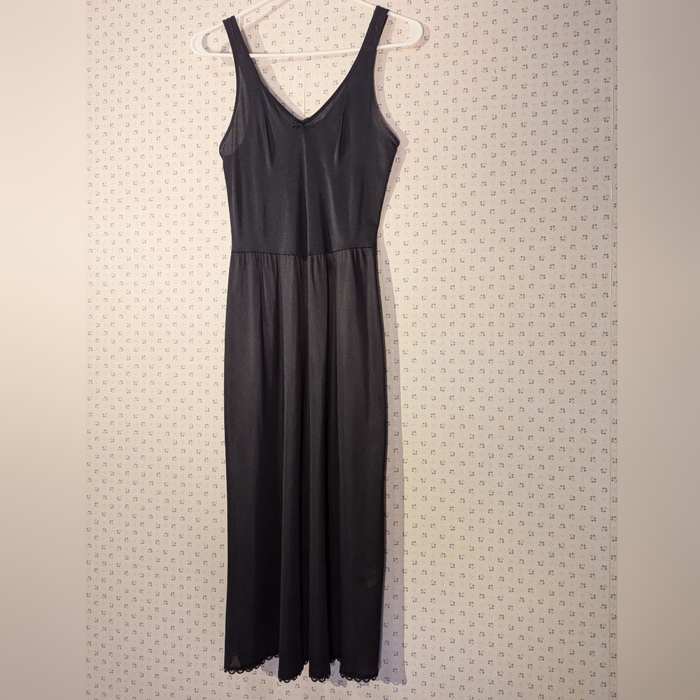 Warners Black Slip Dress midi Size 34 Vintage Goth Whimsical layer piece
